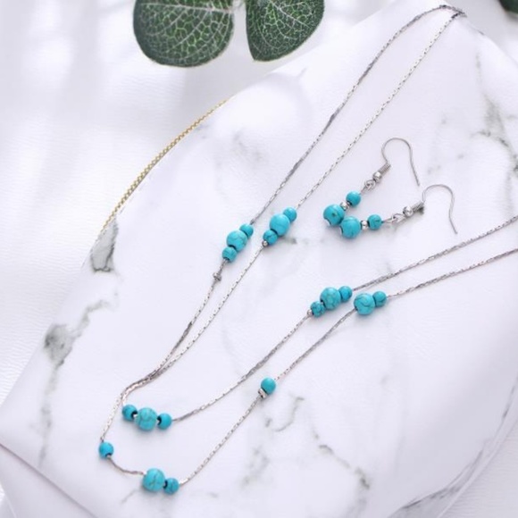 NEW turquoise beaded necklace&earrings set - Picture 3 of 4